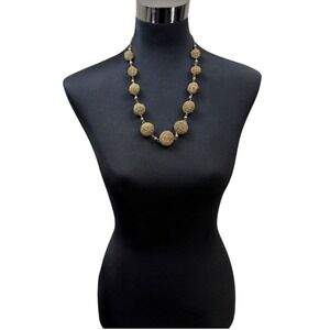 VTG Gold Tone Woven Wire Ball Beaded Statement Necklace Costume‎ Jewelry 12 in